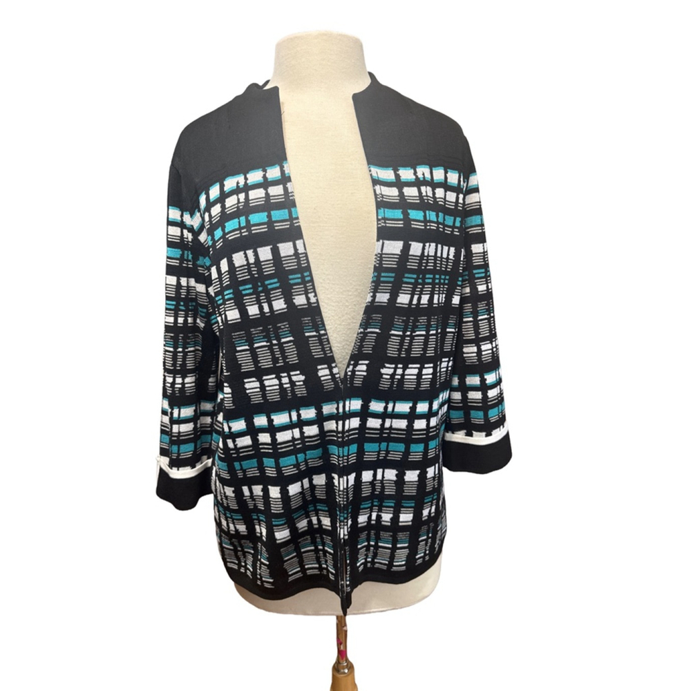 MING WANG Heritage Jacquard Contrast 3/4 Sleeves Jacket XL